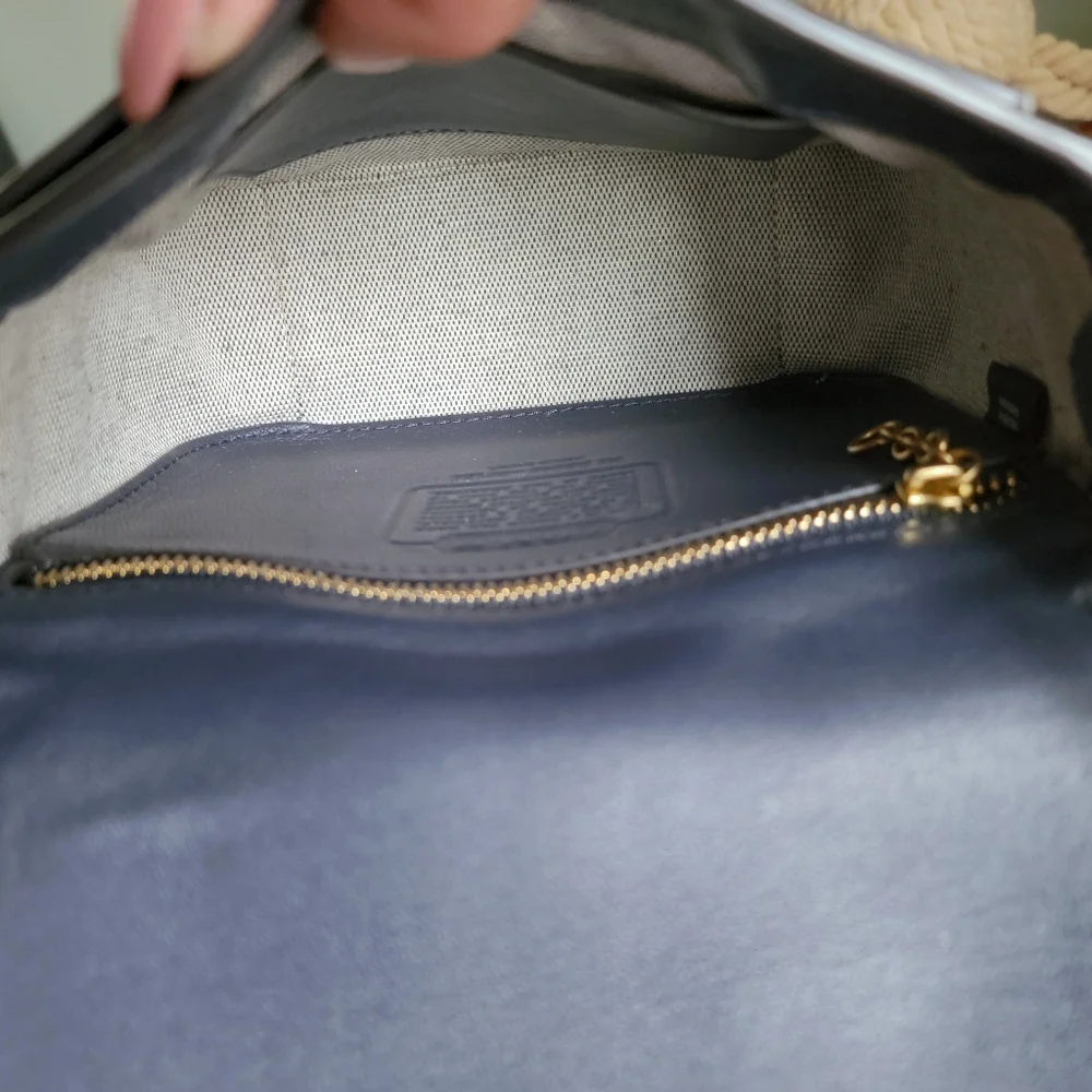 Coach 89126 Rambler 16 Colorblock Tan Blue Pink Leather Crossbody Bag